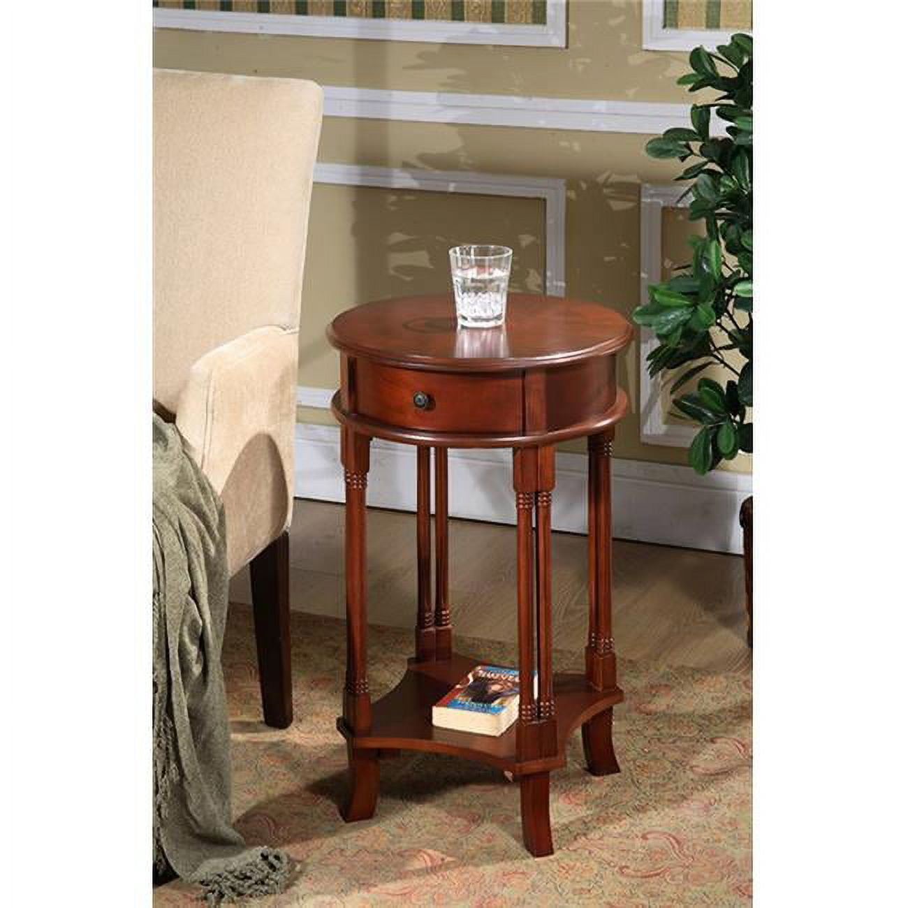 Cherry Finish Round Wood Accent Table with Storage