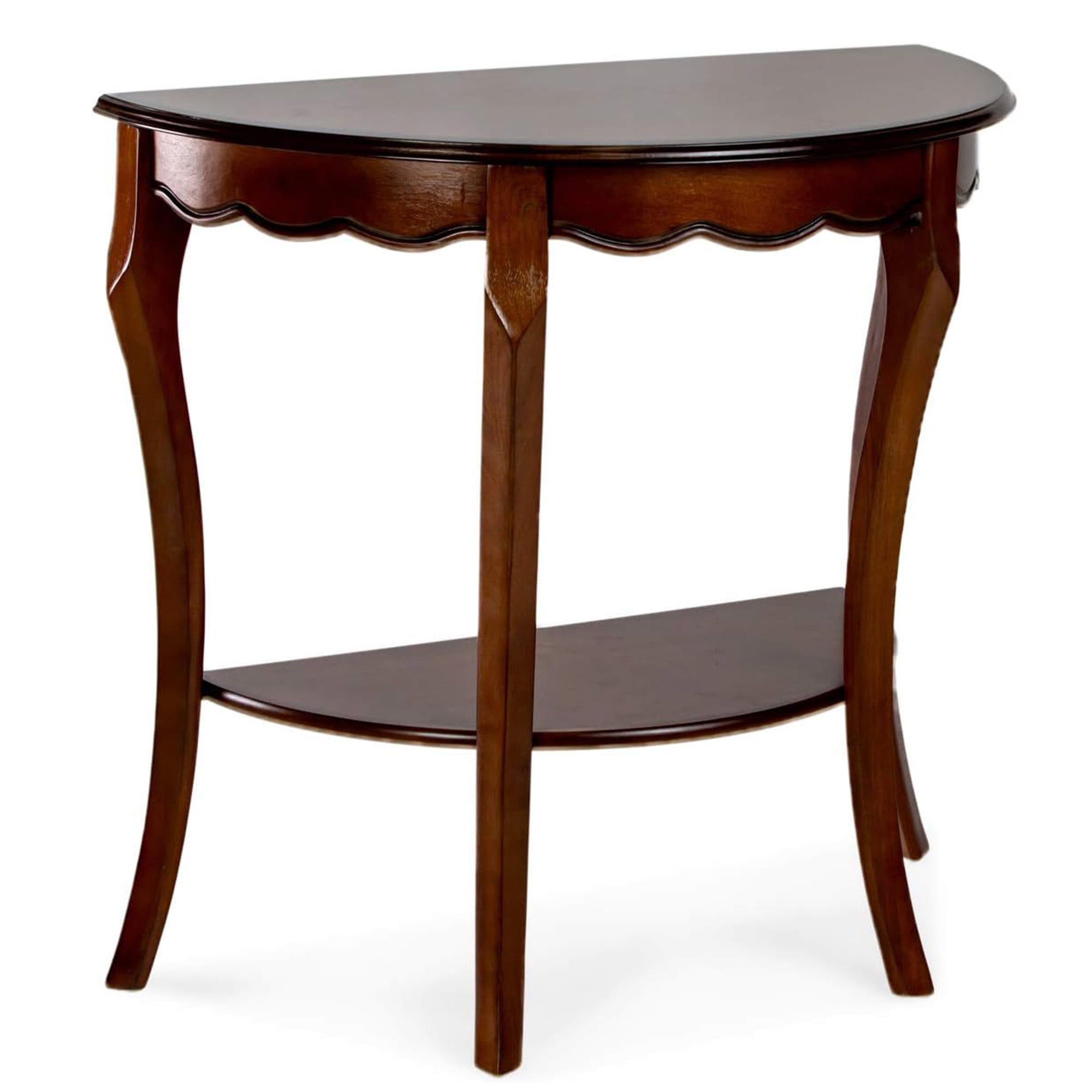 Elegant Demilune Console Table with Lower Shelf in Wood and Metal