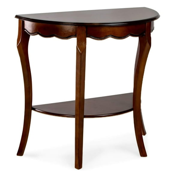 All Things Cedar Wood Half Moon Accent Console Table, Storage Shelf, Cherry