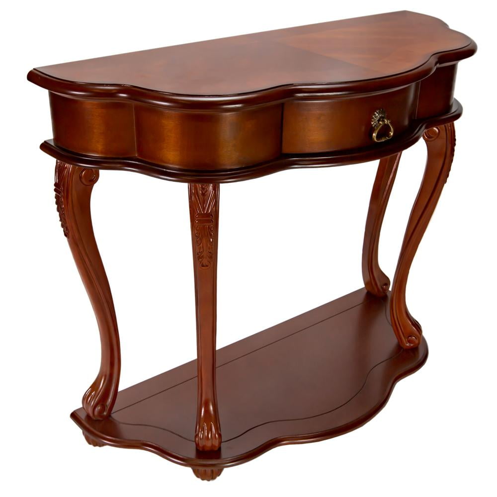 Cherry Wood Demilune Entry Table with Storage Drawer