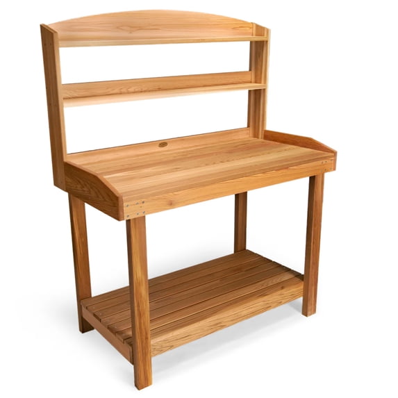 All Things Cedar Deluxe Potting Bench, Outdoor Garden Workstation Table