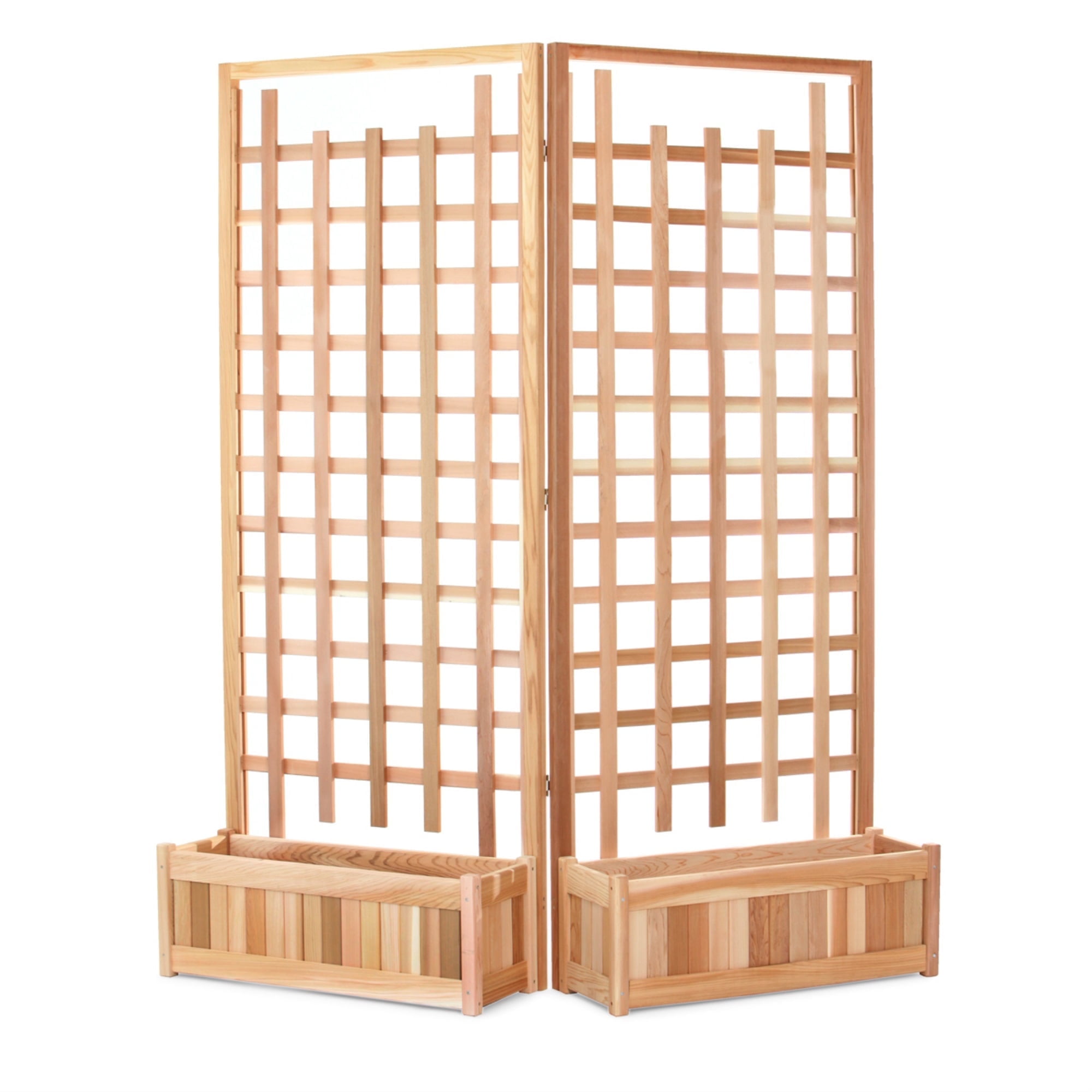 Tall Cedar Wood Trellis Privacy Screen with Planter Boxes
