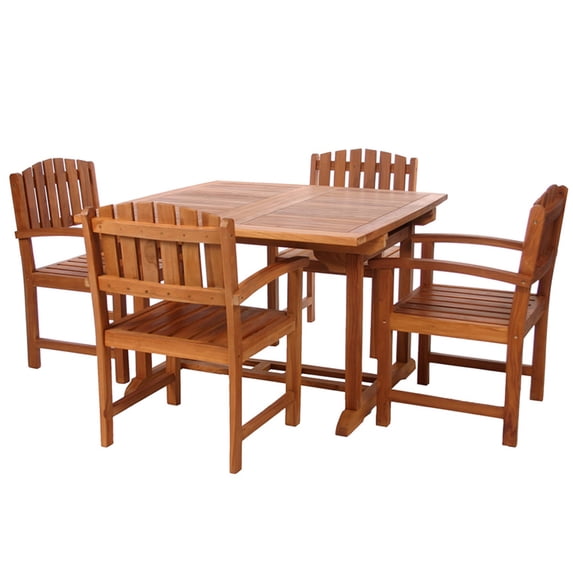 All Things Cedar TD72-20 5-Piece Teak Extension Patio Table Arm Chair Set | No Cushions - 50L x 50W x 29H