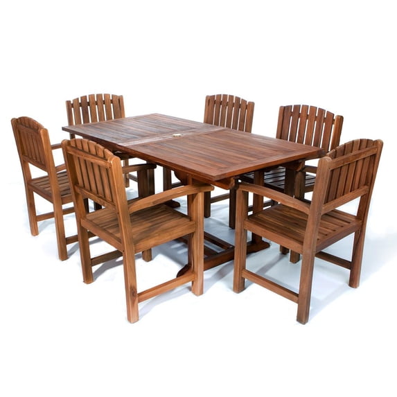 All Things Cedar TE90-20 7-Piece Teak Extension Patio Table Dining Chair Set