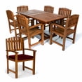thumbnail image 1 of All Things Cedar TE90-20-R 7-Piece Teak Expandable Patio - Table & 6 Wooden Chairs Dining Outdoor Set | Red Cushions - 72L x 36W x 30H, 1 of 2