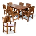 thumbnail image 1 of All Things Cedar TE90-20-RW 7-Piece Teak Expandable Patio - Table & 6 Wooden Chairs Dining Outdoor Set | Royal White Cushions - 72L x 36W x 30H, 1 of 5
