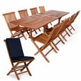 thumbnail image 1 of "All Things Cedar TE90-22-B Teak Rectangle Folding Patio Dining Set | 8 Seats | Blue Cushions - 72L x 36W x 30H, 1 of 2