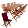 thumbnail image 1 of All Things Cedar TE90-22-R Teak Extension Patio Table & Folding Chair Set with Cushions, Red, 1 of 5