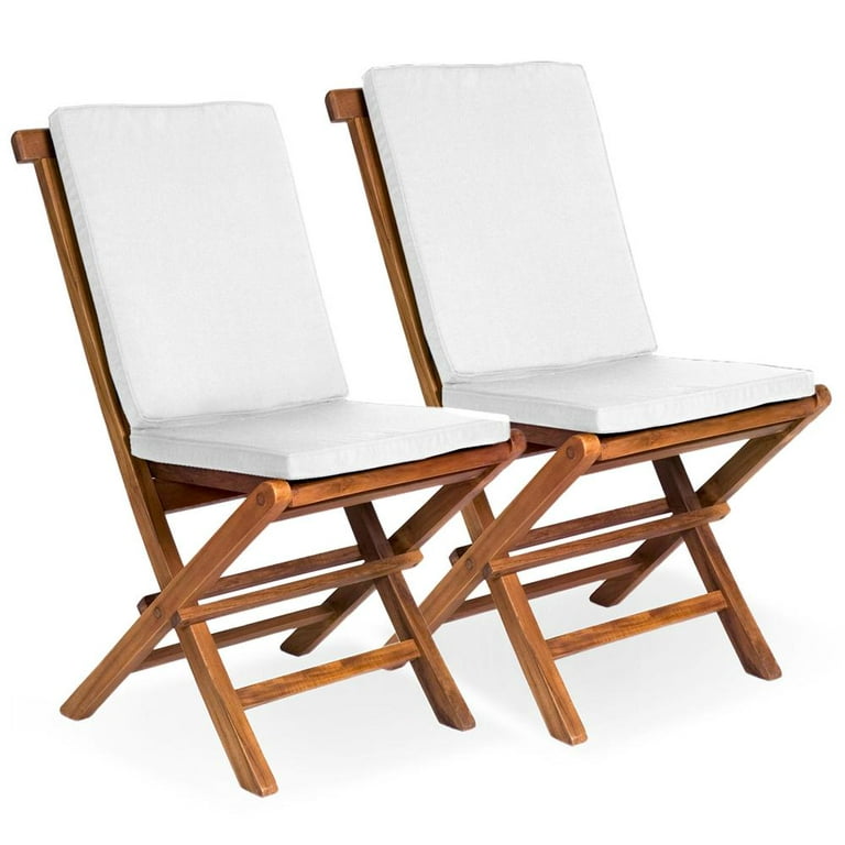 All Things Cedar Folding Chair Set with White Cushions