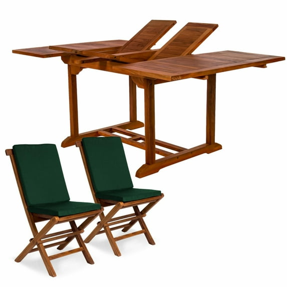 All Things Cedar 9-Piece Butterfly Extension Table Folding Chair Set with Green Cushions