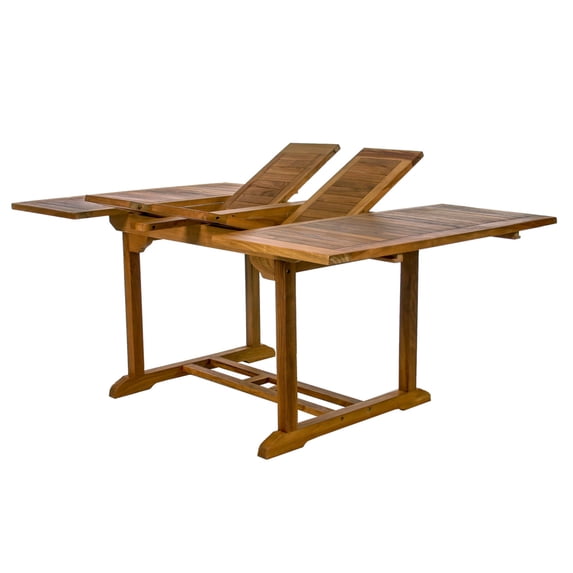 All Things Cedar TD72-22-R Teak 9-Piece Extension Patio - Table & 8 Folding Chairs Dining Outdoor Set | Red Cushions - 50L x 50W x 29H