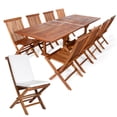 thumbnail image 1 of All Things Cedar 9-Piece Twin Butterfly Leaf Teak Extension Table Folding Chair Set with White Cushions, 1 of 2