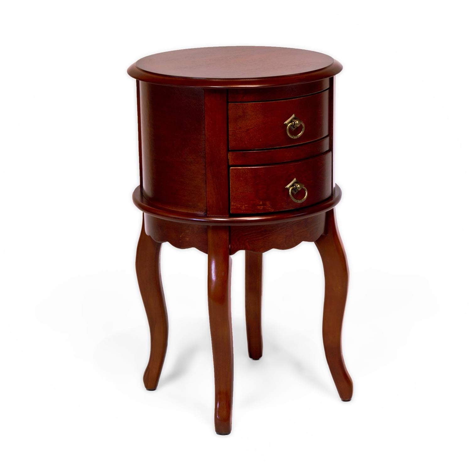 Mahogany Round Twin Drawer Accent Table with Storage