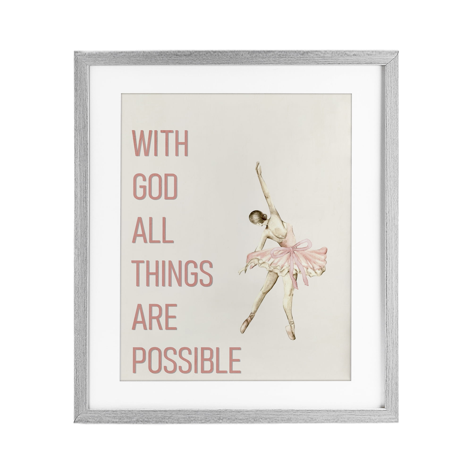 All Things Possible Ballerina Gray Framed Print Under Glass, design by Kim Allen