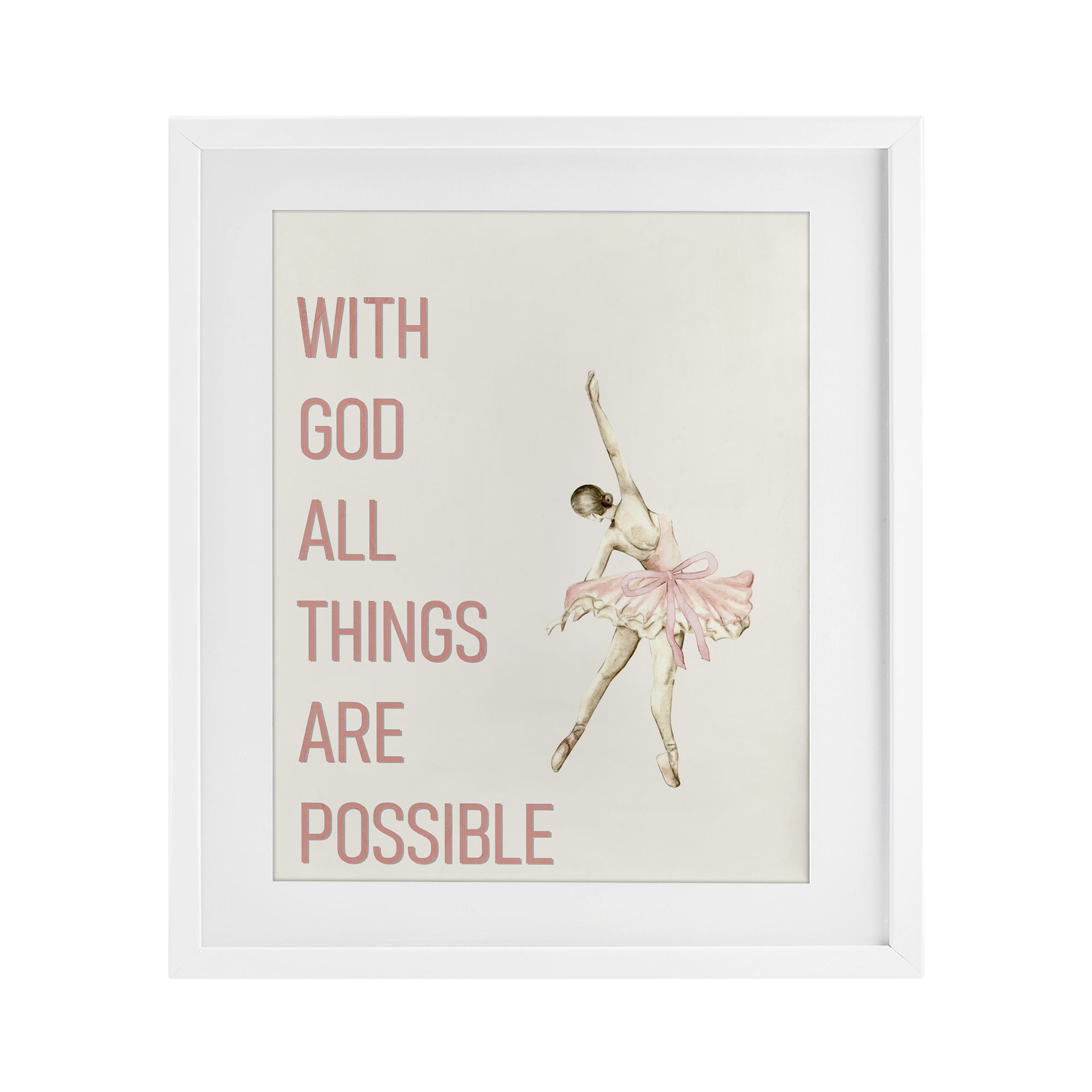 All Things Possible Ballerina White Framed Print Under Glass, design by Kim Allen
