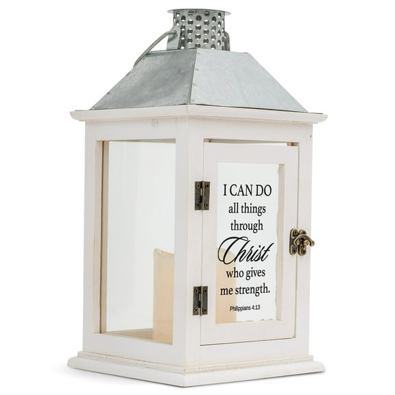 All Things Through Christ Classic White 6.5 x 6.5 x 12.25 LED Candle Lantern