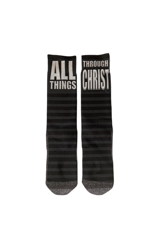 All Things Through Christ - Philippians 4:13 Bible Verse Socks for Women, Christian Gifts, Inspirational Crew Socks