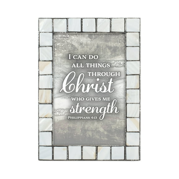 All Things Through Him Mother of Pearl Grey Brush 5 x 7 Table Top and Wall Photo Frame