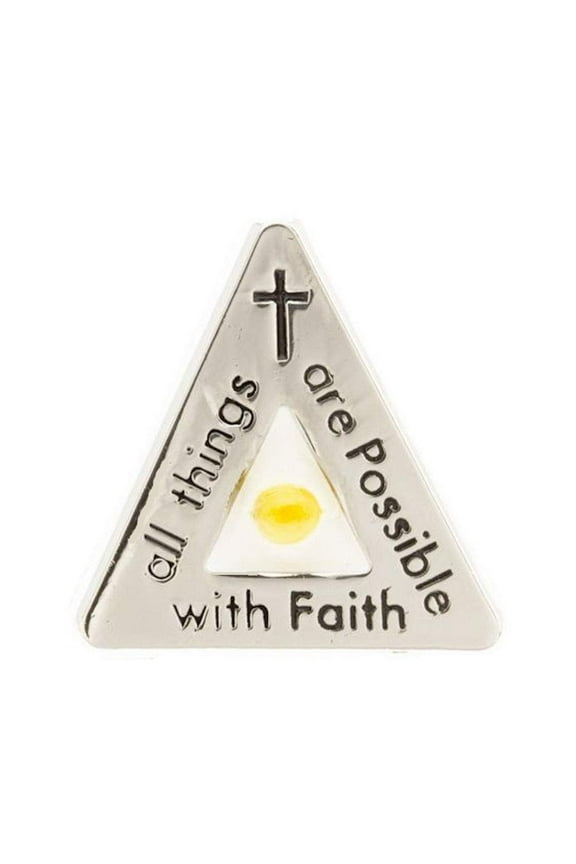 All Things are Possible Faith Mustard Seed Pin - Triangle Shape , Silver