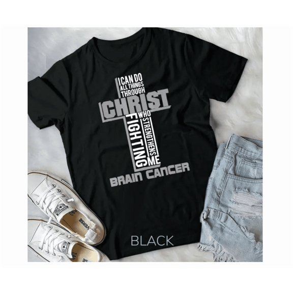 All Through Christ Brain Cancer Warrior Awareness Shirt Unisex Shirt Unisex S-5Xl Hot Trending Shirt, Vintage Birthday Gift