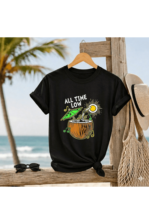 All Time Low Comical Coconut Tree Island Resort Theme Graphic Tee Unisex T-Shirt, up to size 5XL