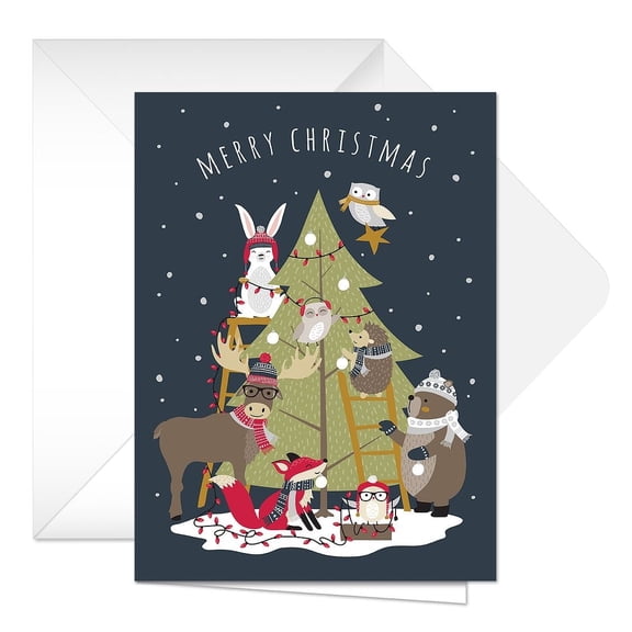 All Together Christmas Cards / 24 Holiday Note Cards / Woodland Animal Merry Christmas Tree Greeting Cards