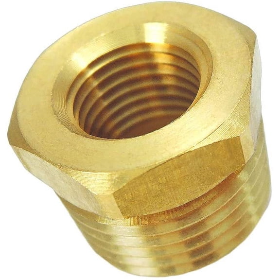 All Tool Depot Brass Reducer Hex Bushing Threaded Pipe Fitting 1/2" NPT Male x 1/4" NPT Female Adapter (2 Pack)