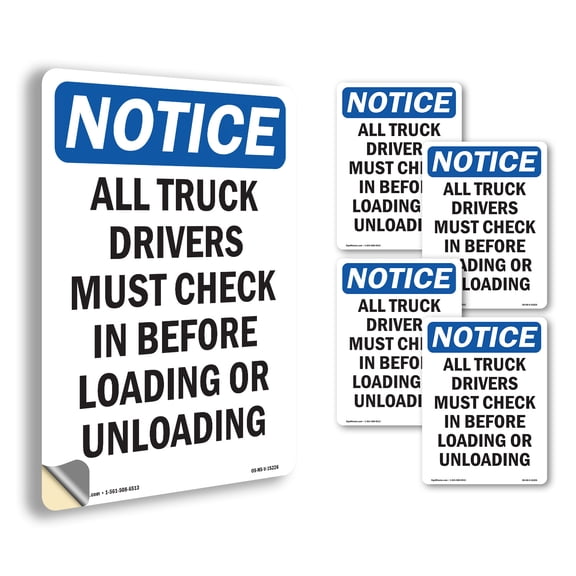 All Truck Drivers Must Check In OSHA Notice Vinyl Decal Label 5 Inch x 3.5 Inch - 5 Pack