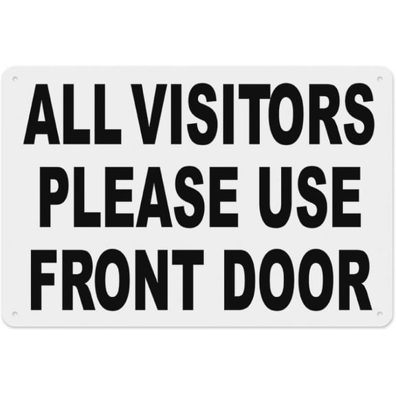All Visitors Please Use Front Door Directional Arrow Sign 8"x12" - Aluminum Tin Warning for Home Outdoor Garden, High-Visibility Directional Decor