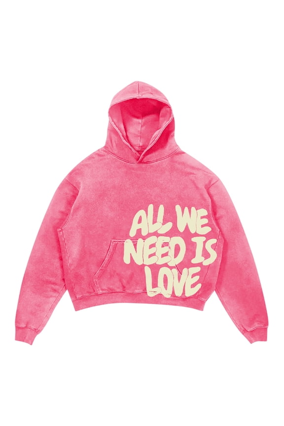 All WE NEED IS LOVE Men's Oversize Cropped Hoodie Casual Baggy Hop Gothic Pullover Long Sleeve Hoodie Colorful Sweatshirt With Pockets (Pink,S)
