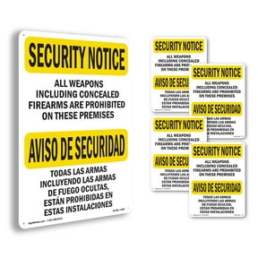 All Weapons Prohibited Bilingual OSHA Security Notice Aluminum Sign 10 Inch x 7 Inch - 5 Pack