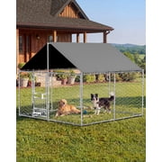All-Weather 7.5x7.5 Outdoor Dog Kennel, Heavy Duty Anti-Rust Metal Frame with Waterproof UV Cover, Secure Lock & Rotating Feeder, Durable Outside Dog Cage for Backyard Farm