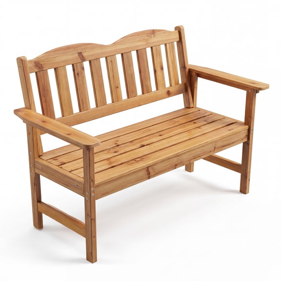 All-Weather 2-Person Outdoor Bench, 47 in Slatted Poly Lumber Patio Porch Bench w/ Curved Backrest, Wide Armrests, Stainless Hardware & 800 lb Capacity for Yard, Deck