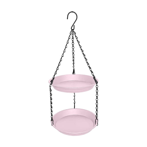 All-Weather 2-Tier Hanging Bird Feeder, Multi-Use Bird Seed & Water Tray for Outdoor Gardens, Balconies & Patios (Pink)