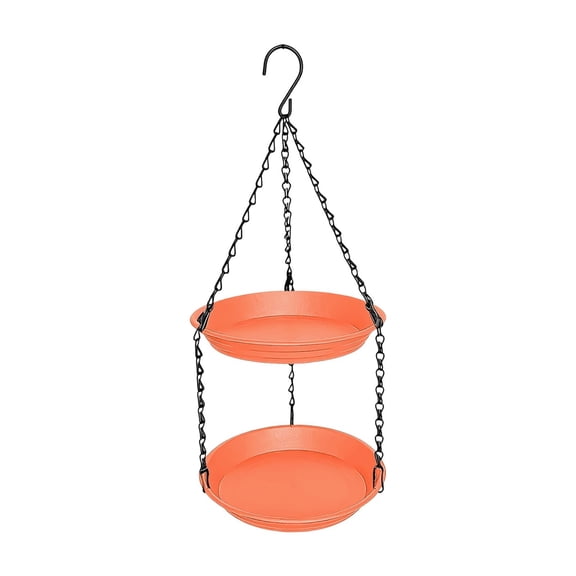 All-Weather 2-Tier Hanging Bird Feeder, Multi-Use Bird Seed & Water Tray for Outdoor Gardens, Balconies & Patios (Vermilion)