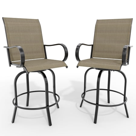 All-Weather 360° Swivel Patio Bar Stools Set of 2 – High Back & Armrests – Bar Height Outdoor Chairs for Garden, Deck, Backyard – Durable Textilene – Gray