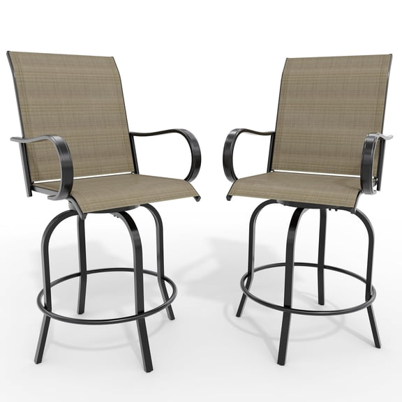 All-Weather 360° Swivel Patio Bar Stools Set of 2 – High Back & Armrests – Bar Height Outdoor Chairs for Garden, Deck, Backyard – Durable Textilene – Gray
