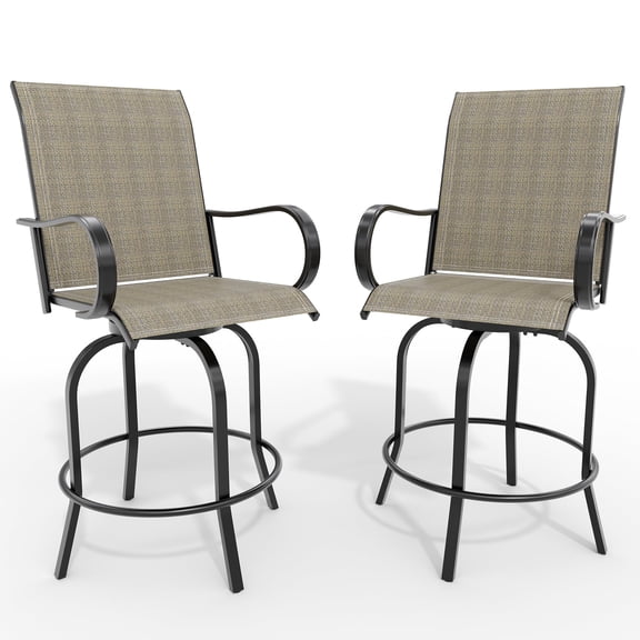 All-Weather 360° Swivel Patio Bar Stools Set of 2 – High Back & Armrests – Bar Height Outdoor Chairs for Garden, Deck, Backyard – Durable Textilene – Light Gray
