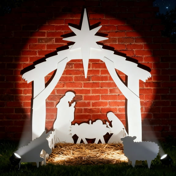 Outdoor Nativity Scene 4ft All-Weather Waterproof White PVC