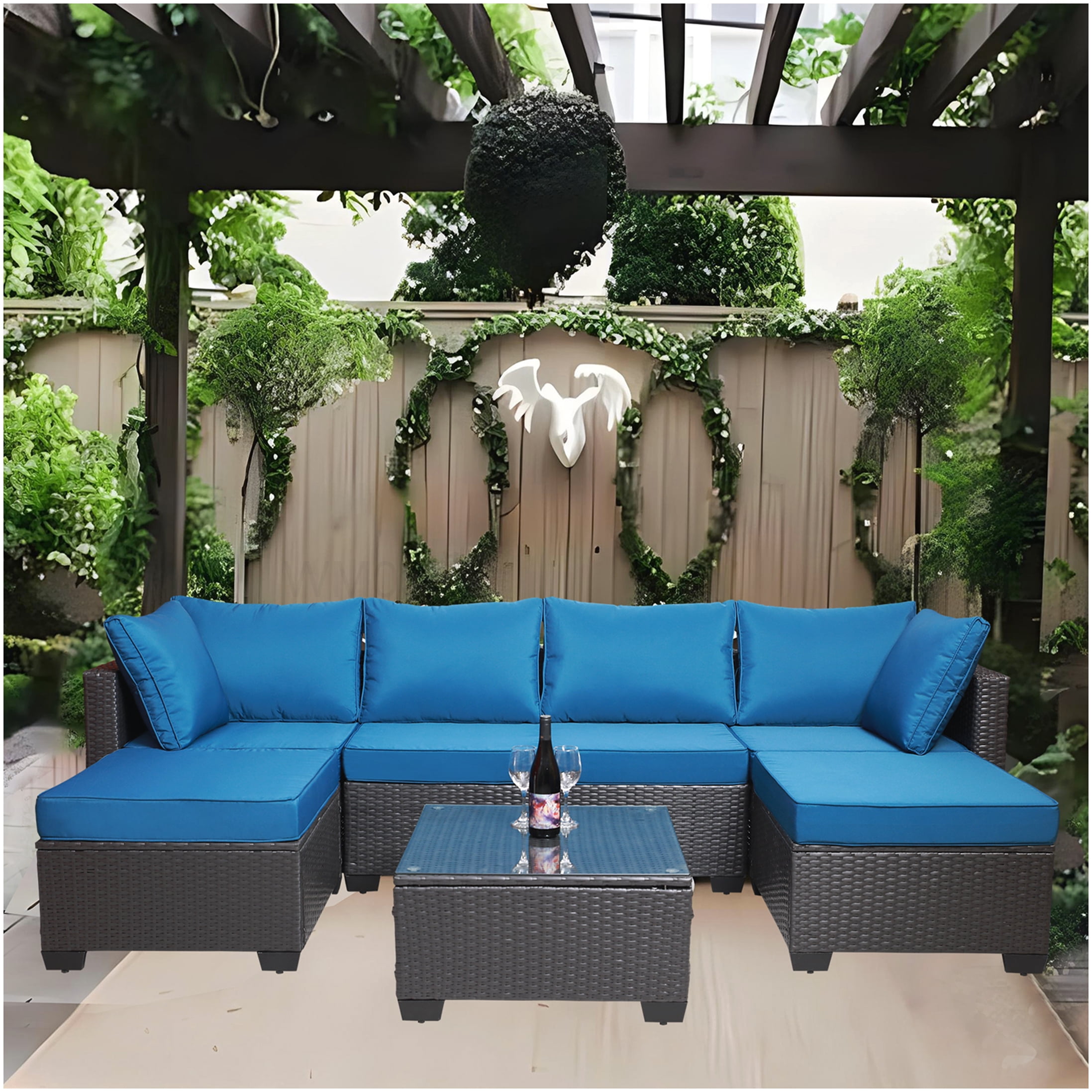 All-Weather 7-Piece PE Rattan Outdoor Sofa Set with Coffee Table and ...