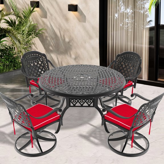 All-Weather Aluminum 5-Piece - 360 Rotating Chairs & High-Temp Polyester Coating - Outdoor Dining - Supportive Seating