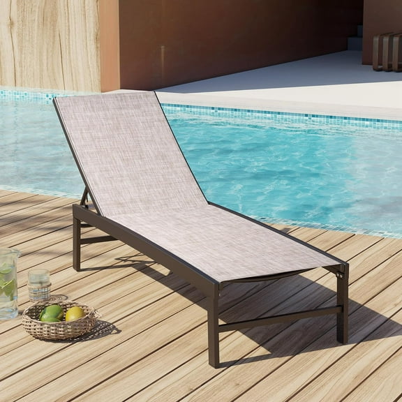 All Weather Aluminum Chaise Lounge - Adjustable Backrest, Lay Flat for Outdoor Relaxation