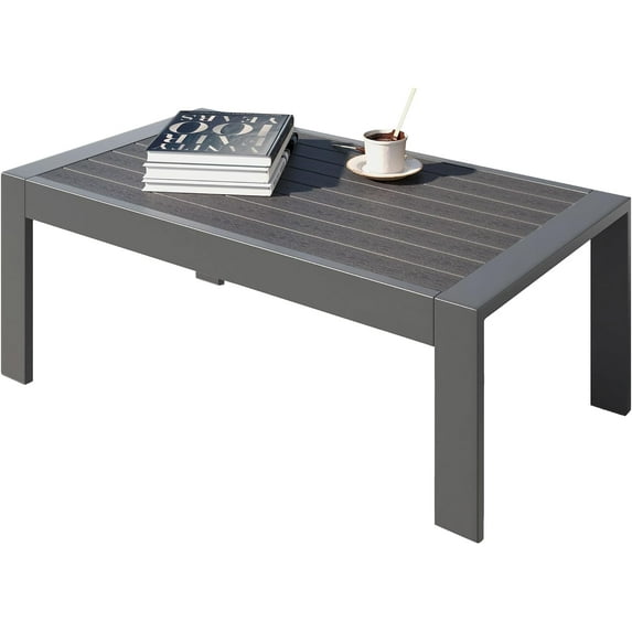 All-Weather Aluminum Outdoor Coffee Table, Modern Coffee Table for Outside, Rectangle Patio Coffee Table for Balcony Garden, Deep Grey