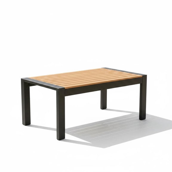 All-Weather Aluminum Patio Coffee Table Rectangular Outdoor Table Realistic Wood-Look Top spray plastic Dark Gray