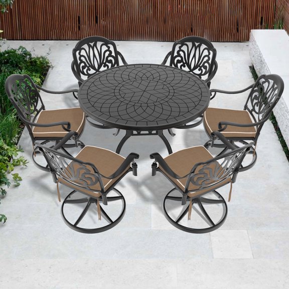 All-Weather Aluminum Set - High-Temperature Coating, 350lbs Seat Capacity - Backyard Dining - Corrosion Resistant, Random Color Cushions