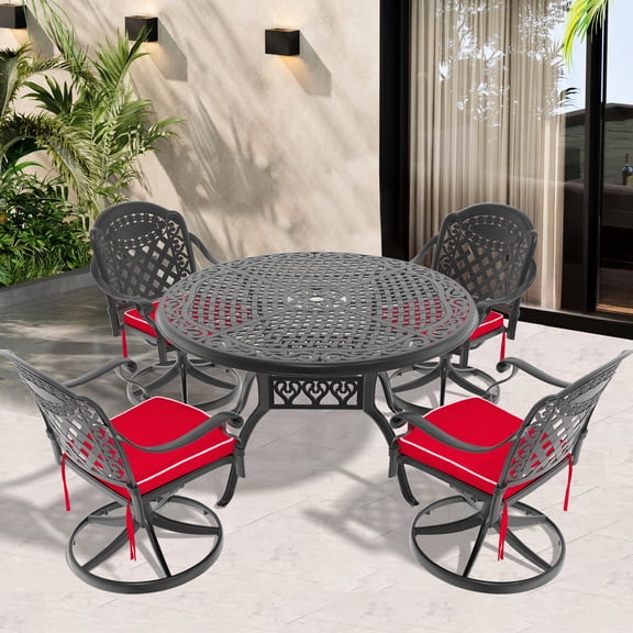 All-Weather Aluminum Table and Chair Set / Smooth 360 Degrees Rotation, Weatherproof Cushions / Patio Dining