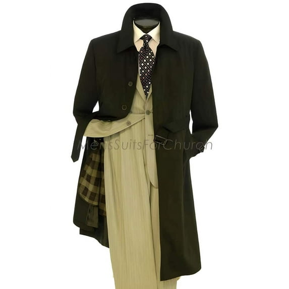 All Weather Belted Rain Coat ~ Long length full length Dress Coat Cheap Priced Available In Big & Tall Sizes Trench Coat Dark color black