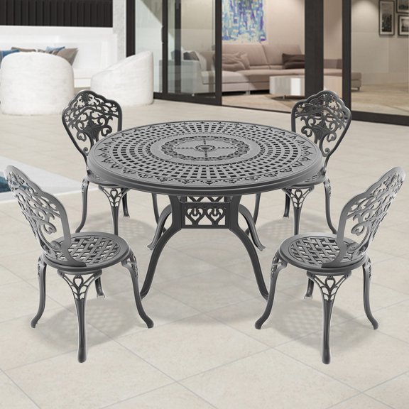 All-Weather Black Aluminum Set - Ergonomic Back and Seat - Backyard Dining - Noise Reduction
