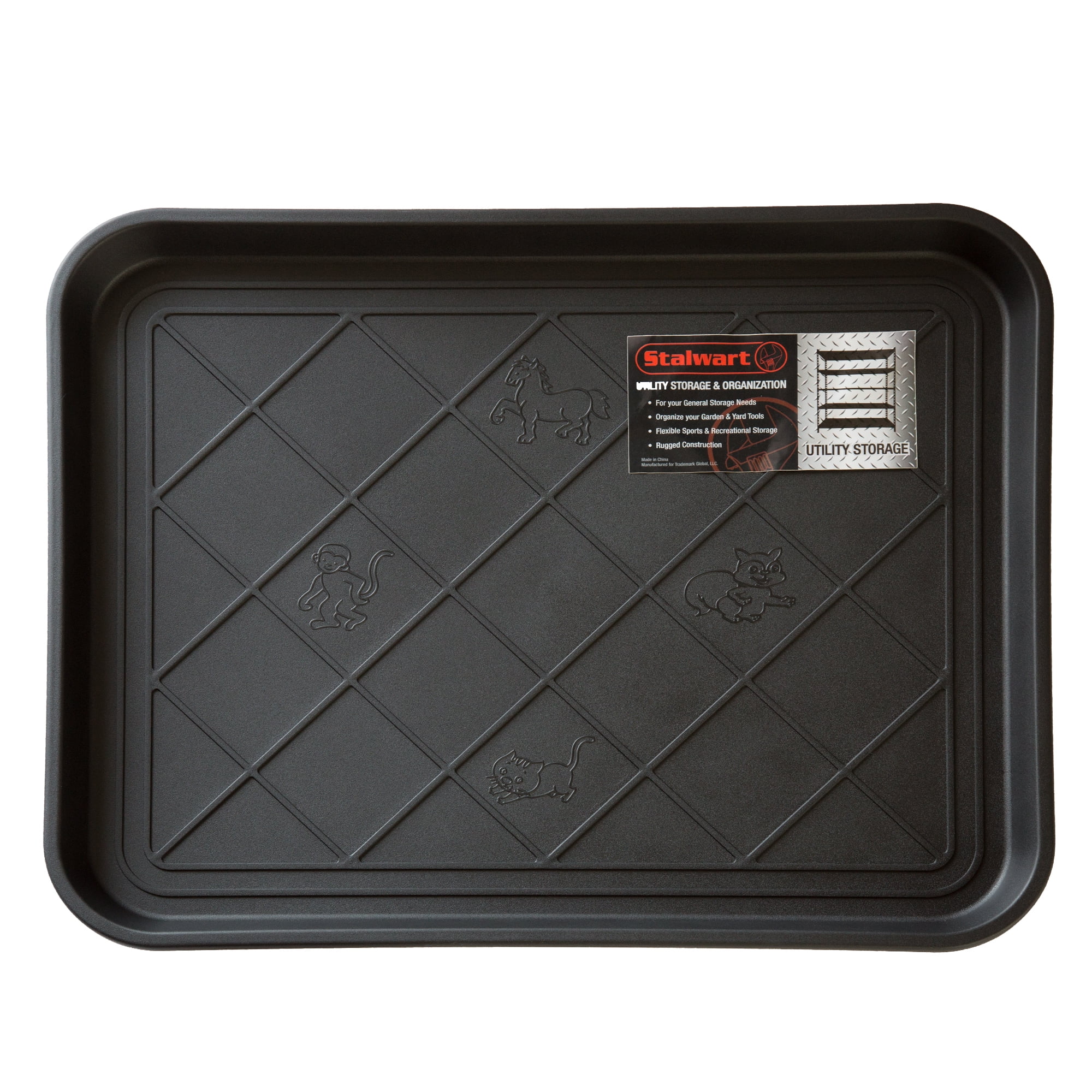 Stalwart 75-ST6012 All Weather Boot Tray-Water Resistant Plastic Utility  Shoe Mat for Indoor and Outdoor Use in All Seasons (Black), Large