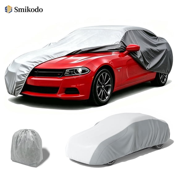 Simkodo Car Cover Waterproof All Weather, Breathable Outdoor Vehicle Protection, Fits Fullsize Sedans 194in- 210in Long, Gray